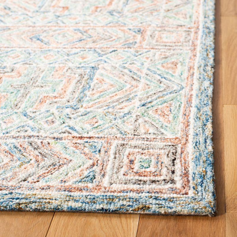 Micro-Loop Blue and Green Hand-Tufted Wool Square Area Rug