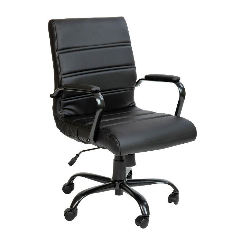 Modern Mid-Back Black LeatherSoft Swivel Executive Chair with Metal Arms