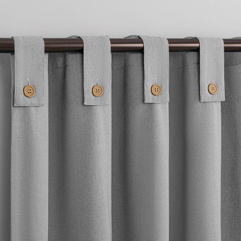 40"x63" Archaeo Light Filtering Cotton Blend Button Tab Top Curtain Panel Gray: Transitional Indoor Curtain
