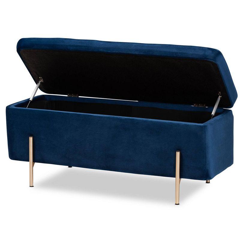 Rockwell Navy Blue Velvet & Gold Metal Storage Bench