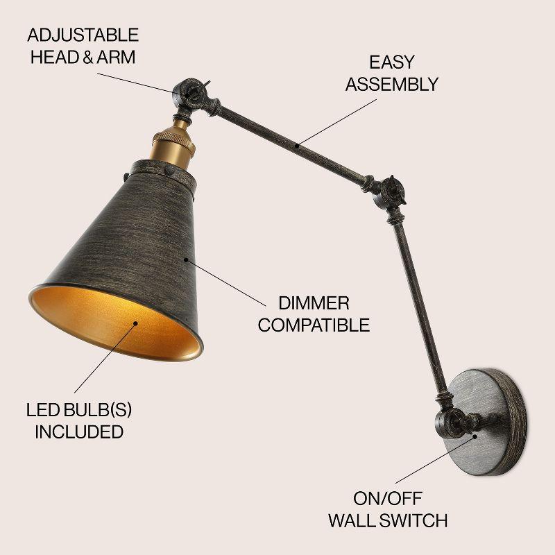 JONATHAN Y Rover 7" Classic Industrial Metal Adjustable Arm LED Wall Sconce, Rustic Dark Gray/Brass Gold