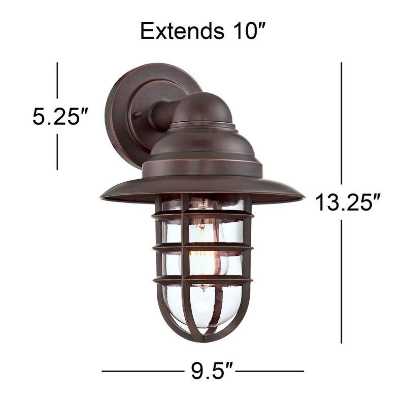 John Timberland Marlowe Industrial Rustic Wall Light Sconce Bronze Hardwire 9 1/2" Fixture Hooded Cage Clear Glass for Bedroom Reading Living Room