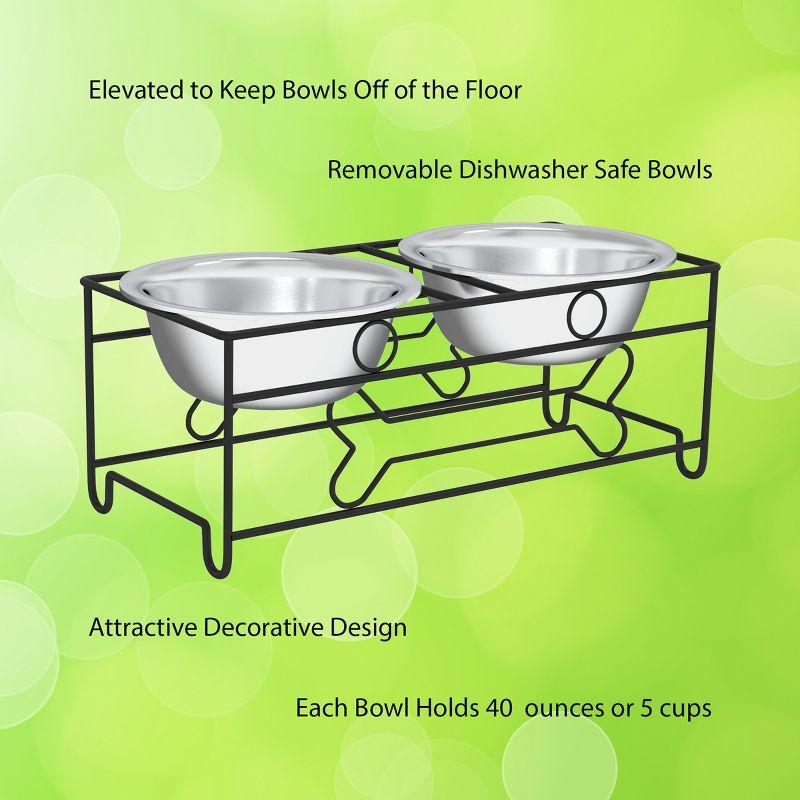 Black and Silver Elevated Double Dog Bowls with Stand