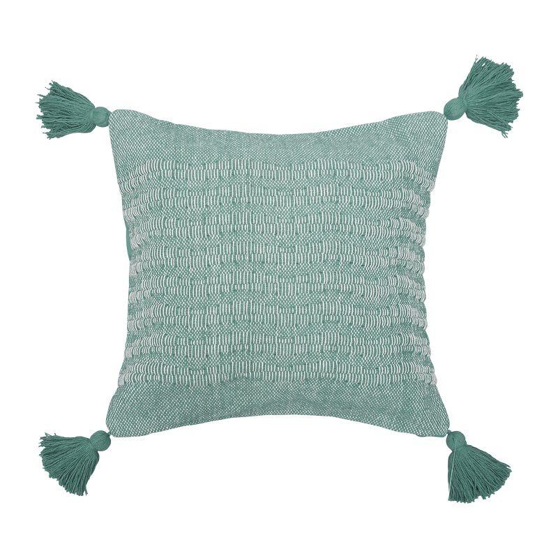 Teal Woven Cotton Throw Pillow with Tassels