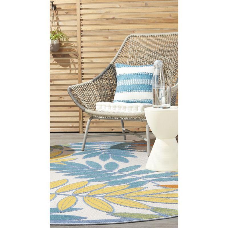 Ivory Multi Floral Round Synthetic Outdoor Rug