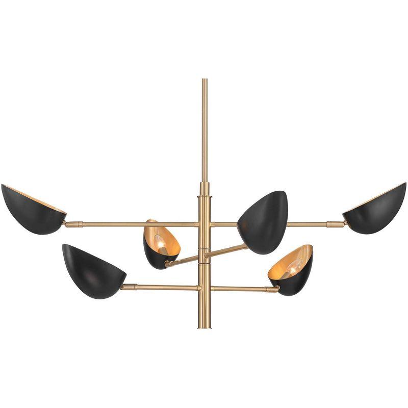 Possini Euro Design Atherton 42 1/2" Mid Century Modern Pendant Chandelier Ceiling Light Fixture Dining Room Sputnik 6-Light Black Warm Gold