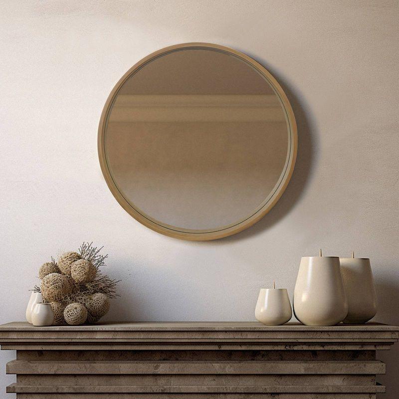 WallBeyond 24" Wood Round Mirror Natural : Pine Frame, Modern Style, Wall Mount, No Assembly Required