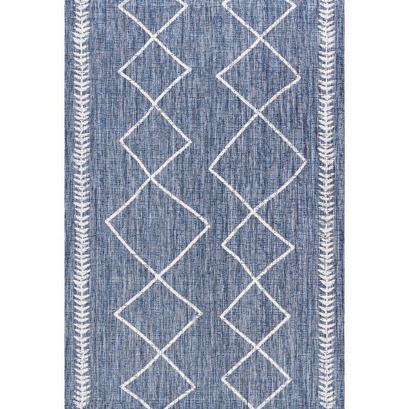 4'x6' Derya  Diamond Trellis Indoor/Outdoor Area Rug, Blue/Ivory - JONATHAN Y