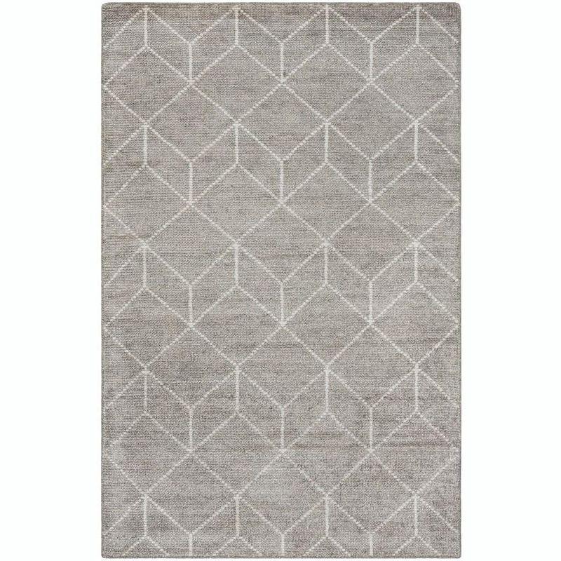 Gray Hand-Knotted Wool Geometric Area Rug