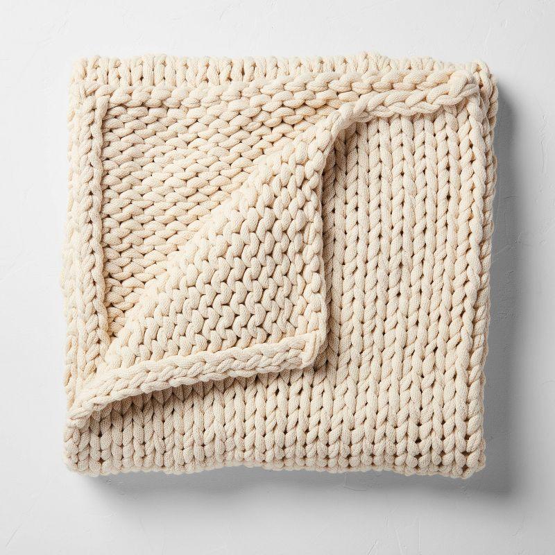 Oversized Natural Knitted Acrylic Bed Throw Blanket