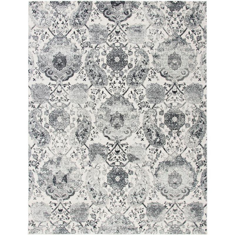 Elegant Cream/Silver Synthetic 9' x 12' Hand-Knotted Area Rug