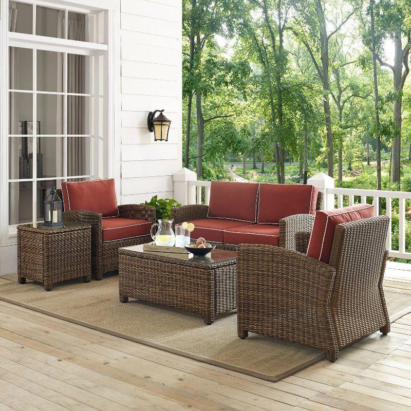 Bradenton 5pc Outdoor Wicker Conversation Set - Sangria - Crosley: Steel Frame, Tempered Glass Tables, UV-Resistant