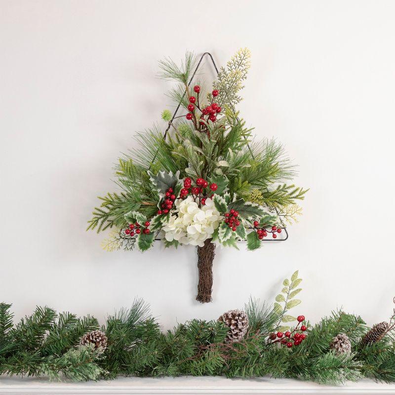 Northlight 24" Pine Christmas Tree Wall Hanging Decoration with Berries and Holly