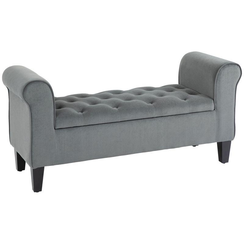 Gray Velvet Tufted Storage Ottoman Footstool with Rolled Armrests