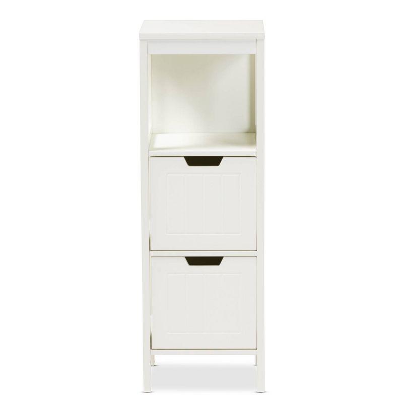 Reuben 2 Drawer Wood Storage Cabinet White - Baxton Studio: Mid-Century Modern Bathroom Floor Organizer with 10 Shelves