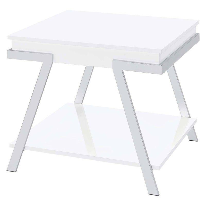 Coaster Marcia Modern Wood Rectangular End Table White High Gloss/Chrome