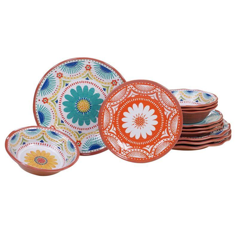 Vera Cruz 12-Piece Colorful Melamine Dinnerware Set