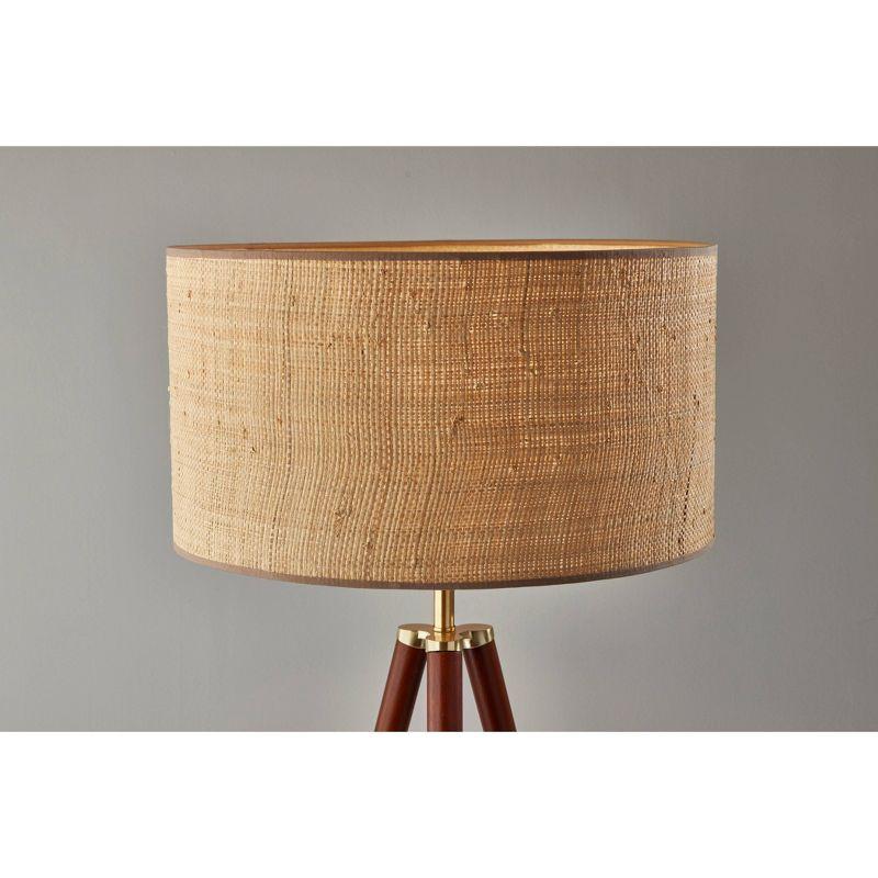 Jackson Floor Lamp Walnut Wood - Adesso: Antique Brass Detail, Rattan Shade, 3-Way Switch