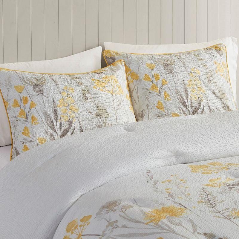 Full White and Yellow Microfiber Floral Comforter Set