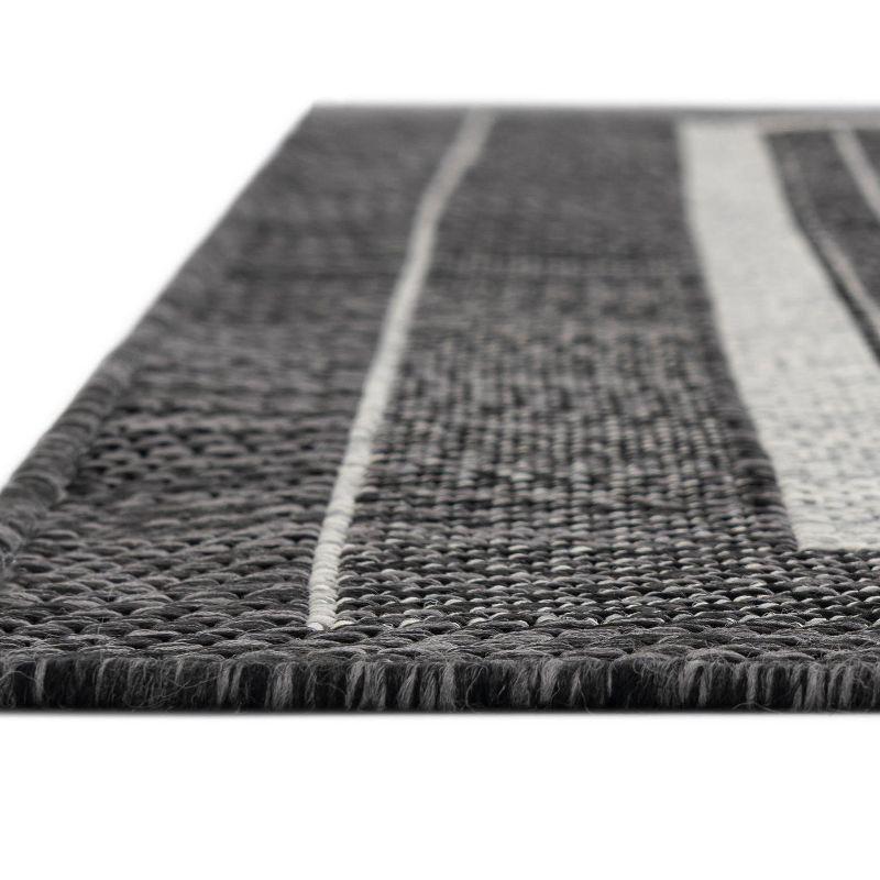 Black Octagon Outdoor Stain-Resistant Synthetic Rug