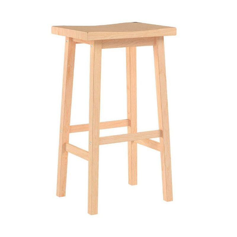 PJ Wood Classic Saddle-Seat 29" Tall Kitchen Counter Stool for Homes, Dining Spaces, and Bars w/ Backless Seat, 4 Square Legs, Natural (2 Pack)