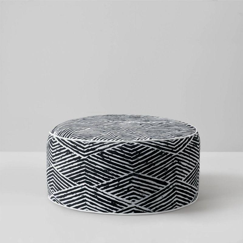 Black and White Inflatable Round Ottoman with Geometric Pattern