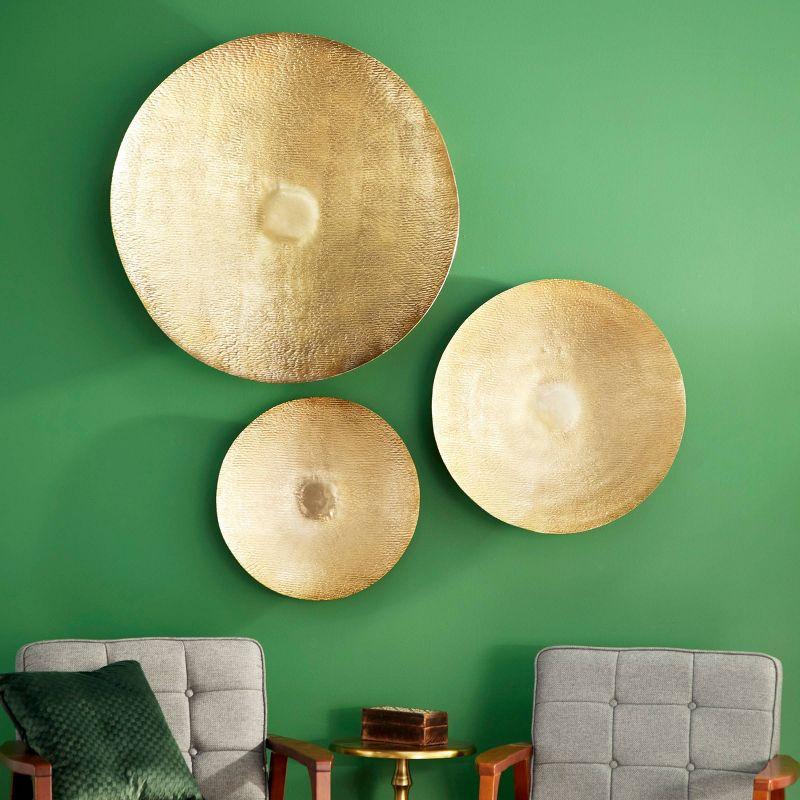 Set of 3 Metal Plate Large Metallic Disk Wall Decors - Olivia & May