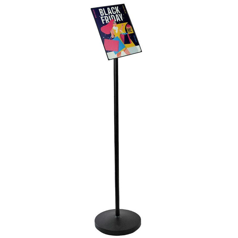 Azar Displays Black Pedestal Sign Holder for Floor 8.5" x 11" Swivel Frame for Portrait/Landscape on Straight Pole Stand