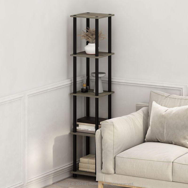 Furinno 5-Tier Corner Square Bookshelf Anti-Tipping Display Rack Shelf for Bathroom&Closet&Home Office&Living Room&Kitchen,French Oak/Black