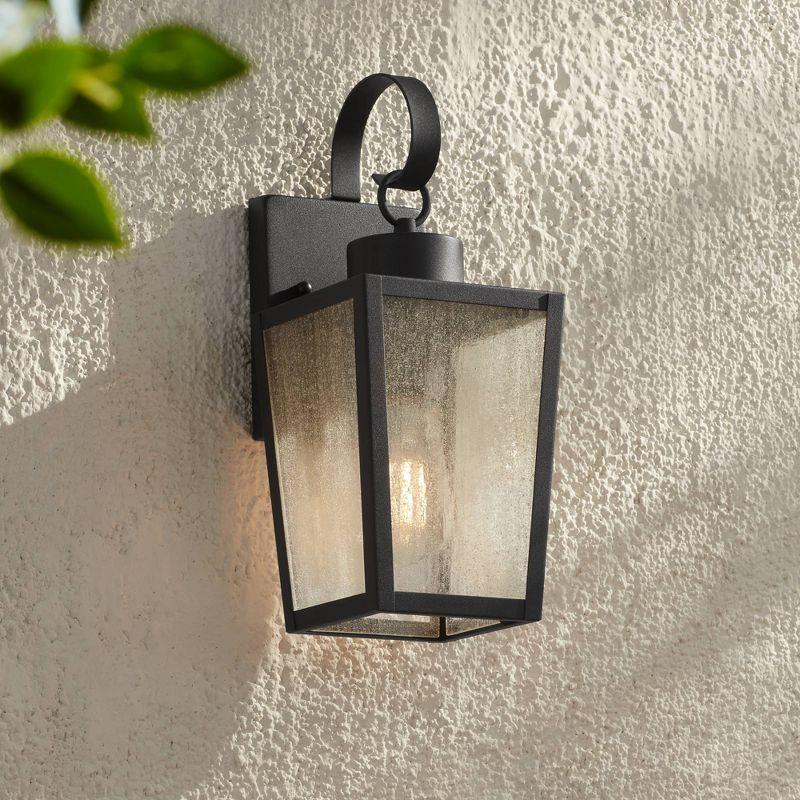 John Timberland Thebes 13 1/4" High Farmhouse Rustic Outdoor Wall Light Fixture Mount Porch House Weatherproof Textured Black Finish Clear Glass Shade