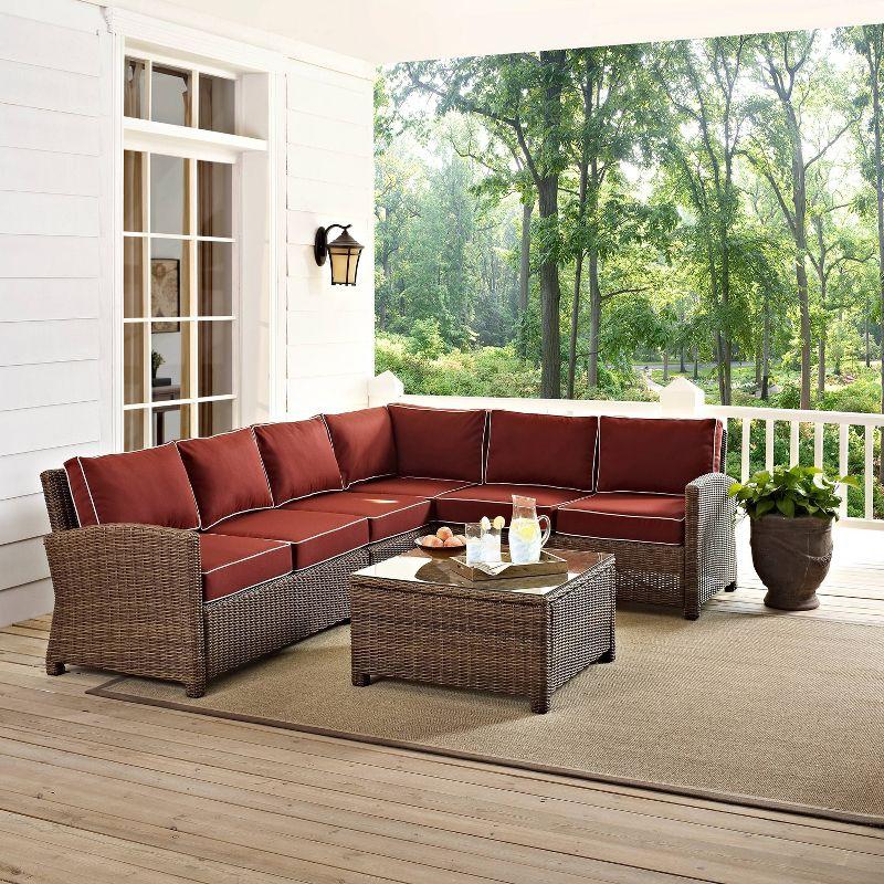 Bradenton 5pc Outdoor Wicker Sectional Set - Sangria - Crosley: Steel Frame, UV-Resistant, Modular Design