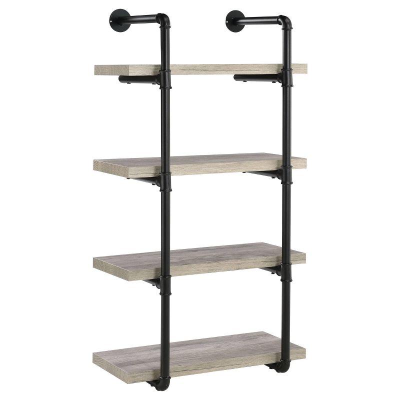 24" Elmcrest 4 Shelf Wall Bookcase with Black Frame Gray Driftwood - Coaster: Industrial Style, Laminated Steel & MDF