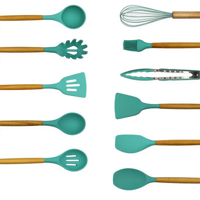 Cheer Collection 12 Piece Non-Stick Silicone Spatula Set with Wooden Handles