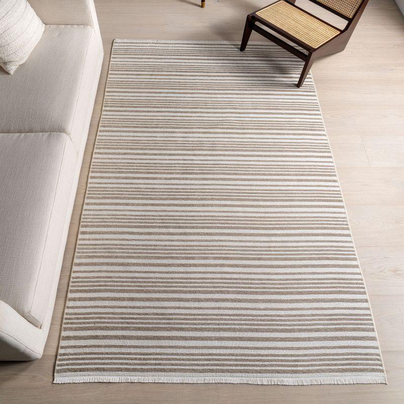 Millicent Beige and White Striped Reversible 4' x 6' Area Rug