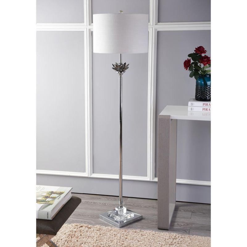 Amelia Lotus 59" White Linen Drum Shade Crystal Floor Lamp