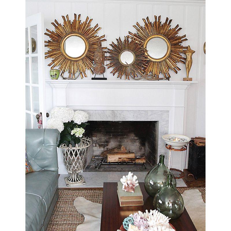 35.5" Round Wood Sunburst Wall Mirror Gold Finish - Storied Home: Eclectic Foyer Accent, MDF Composite