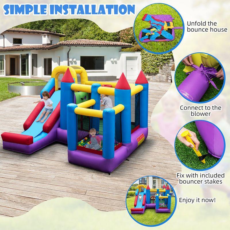 Costway 5-In-1 Inflatable Bounce Castle with Basketball Rim & Climbing Wall w/ 735W Blower