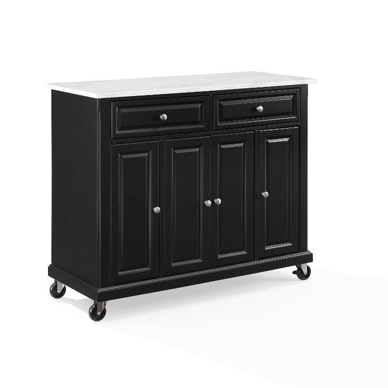 Crosley 42" Avery Kitchen Island/Cart Distressed Black/White Marble: Traditional Style, 6 Shelves, 2 Drawers, Locking Wheels