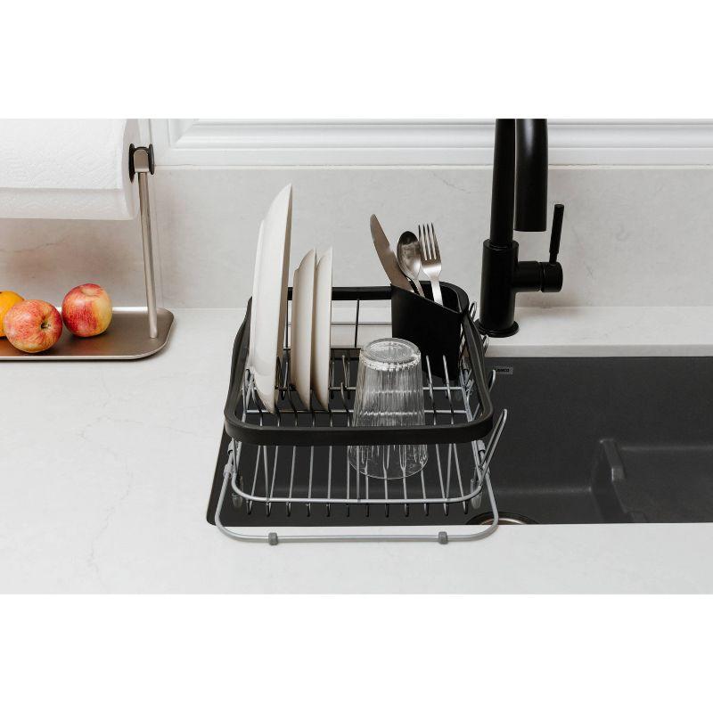 Black and Nickel Metal Dish Rack with Utensil Cup