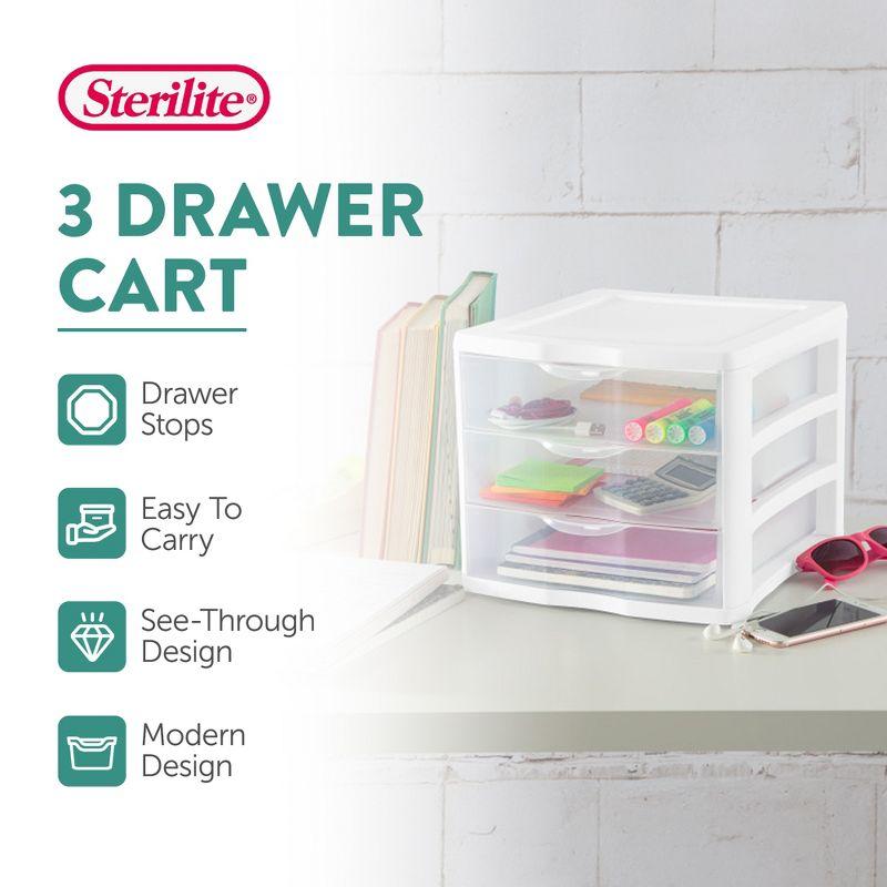 Sterilite Clearview Plastic Multipurpose Small 3 Drawer Desktop Storage Organization Unit for Home, Classrooms, or Office Spaces