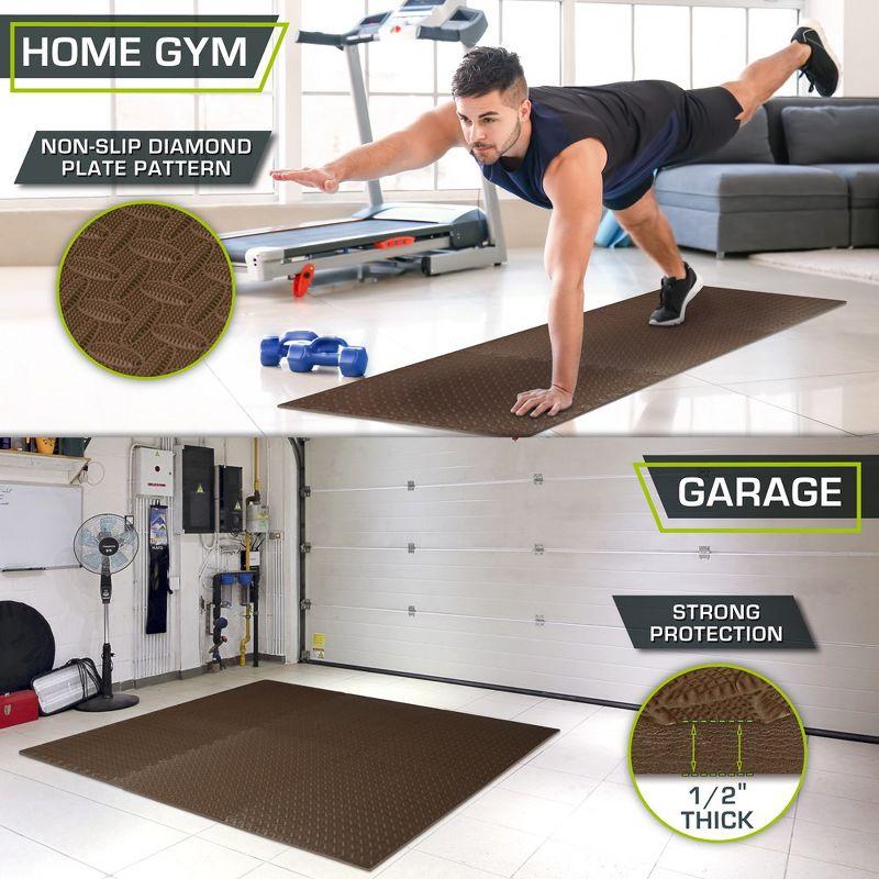 ProsourceFit Exercise Puzzle Mat 1/2-in, Brown, 24 Sq Ft - 6 Tiles