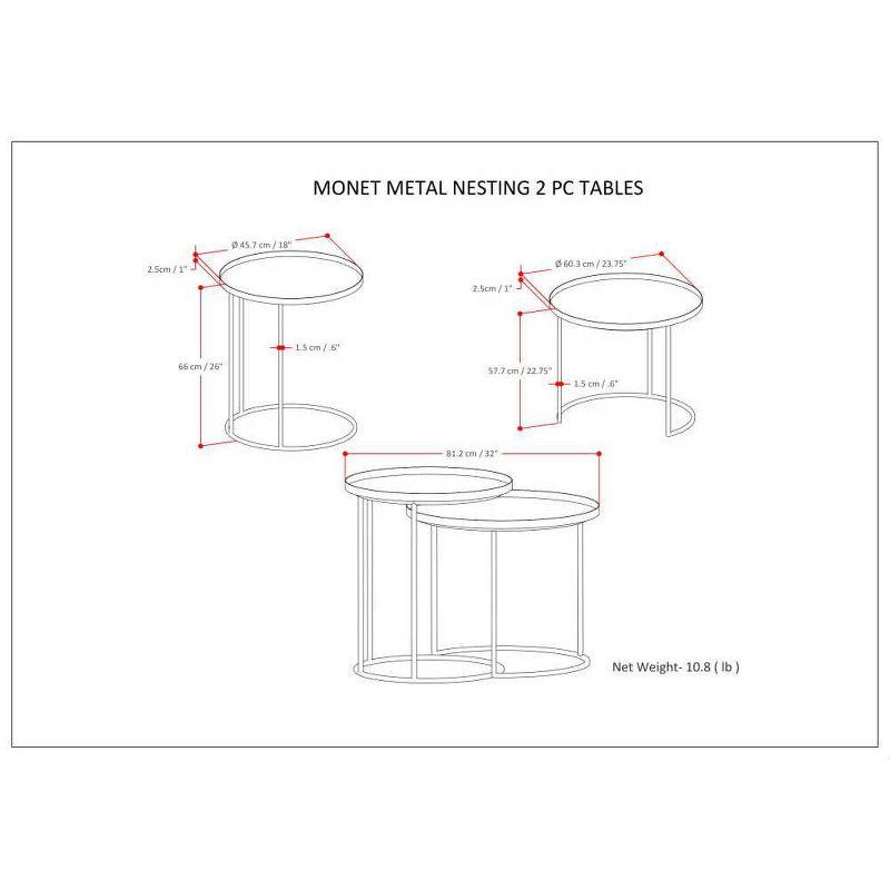 2pc Lipton Metal Nesting Table Black - WyndenHall: Industrial Style, Round, Removable Tray, Sleek Legs