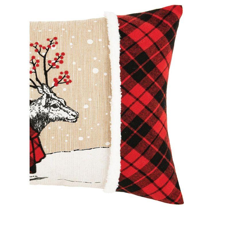 Deer Embroidered and Printed Throw Pillow