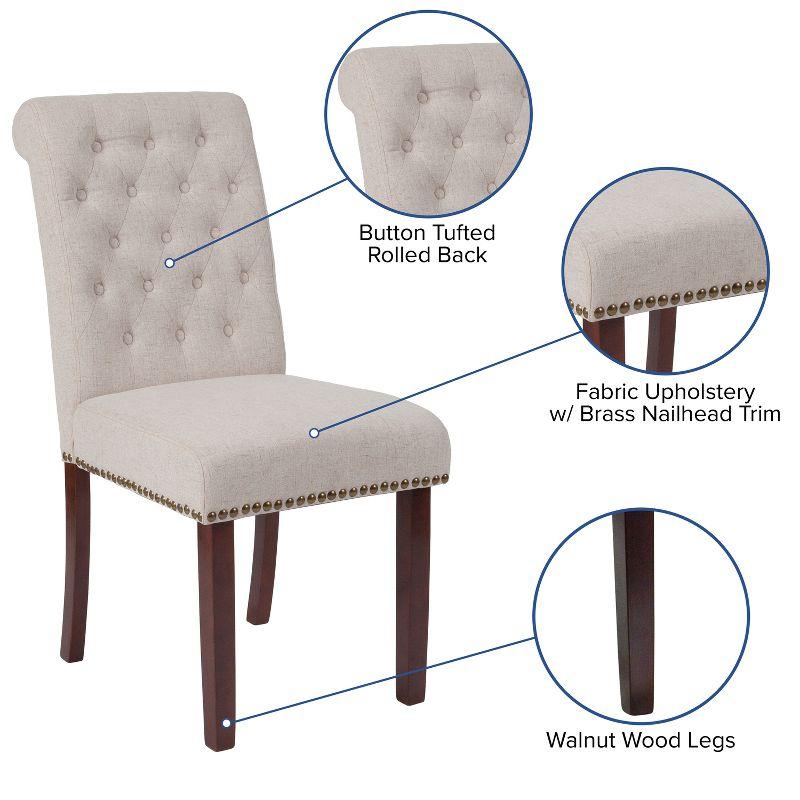 Beige Fabric and Walnut Wood Parsons Side Chair