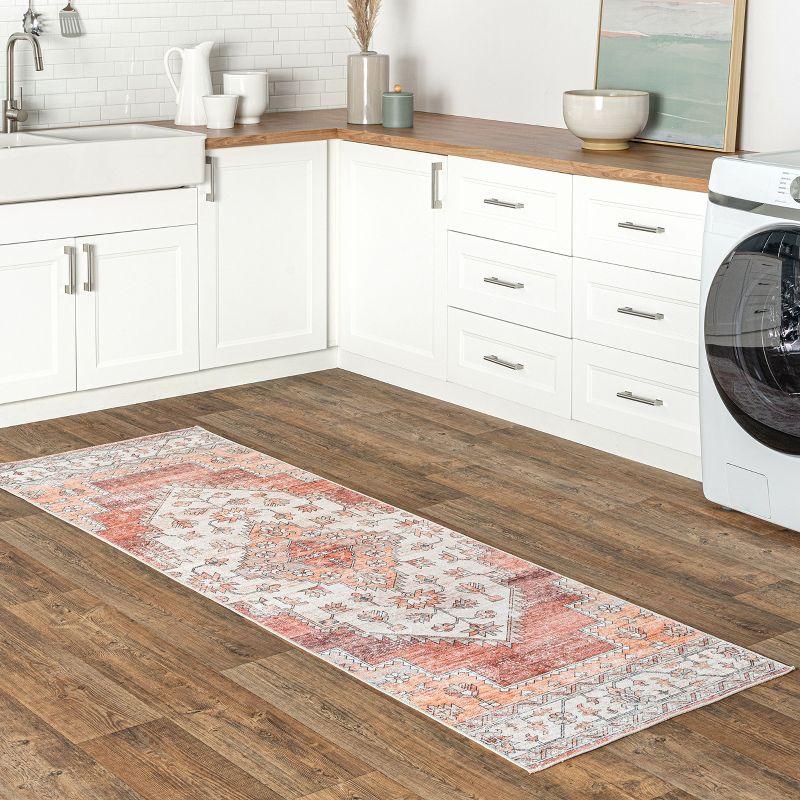 Rust Medallion Machine Washable Runner Rug