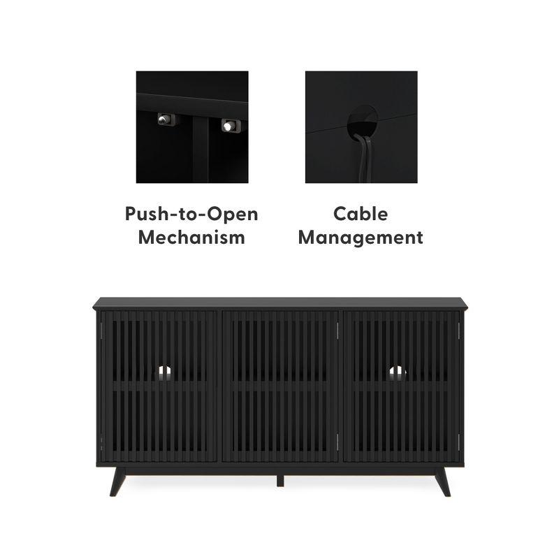 Plank+Beam Mid Century Modern Solid Wood Sideboard with 3 Doors, 59" TV Stand for Living Room, Black