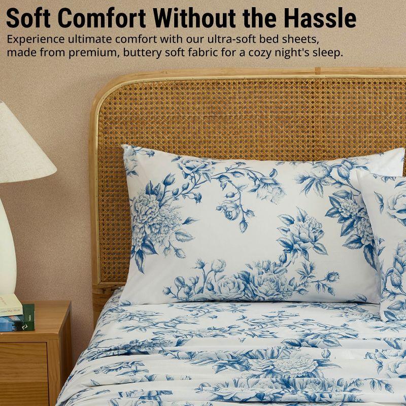 HLC.ME HLC.ME Rose Toile Floral Bed Sheets - Wrinkle Resistant & Ultra Soft - Fits Mattresses up to 15 Inches Deep (Sage Green)