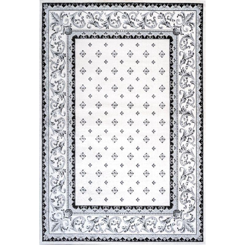 3'x5' Acanthus French Border Area Rug, Cream/Light Gray - JONATHAN Y