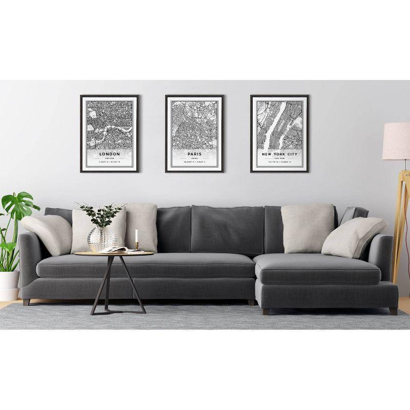 18" x 24" Sylvie London Modern Map by Jake Goossen Framed Wall Canvas Gray - Kate & Laurel All Things Decor