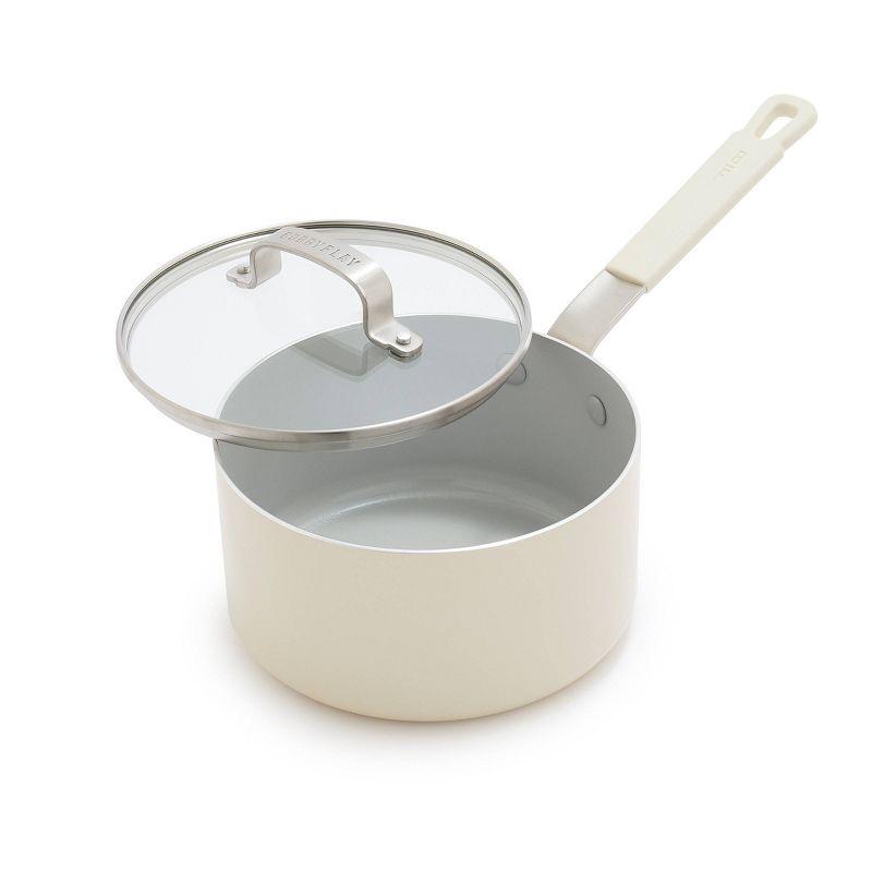 Cream 2.53QT Aluminum Nonstick Saucepan with Glass Lid